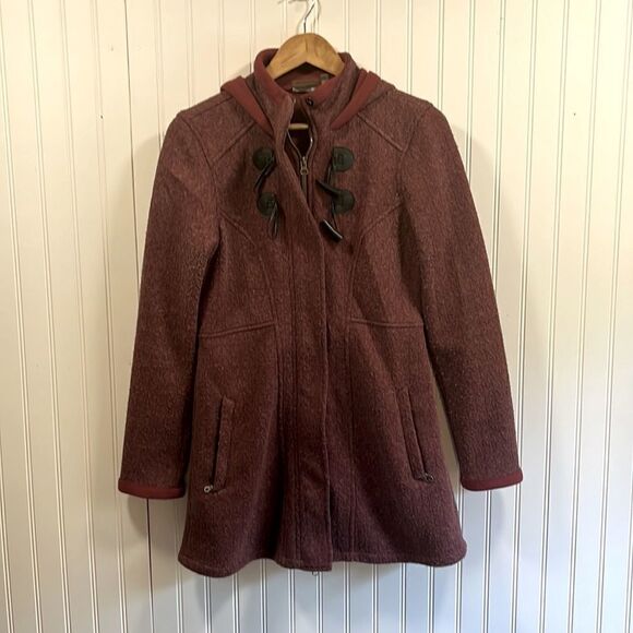 Athleta burgundy wool blend toggle front coat - Picture 1 of 7